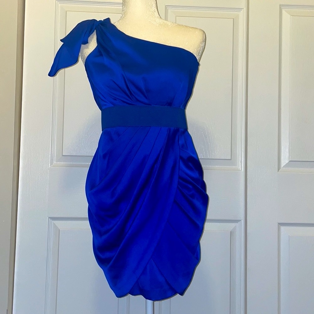 Royal blue vintage cache one shoulder dress